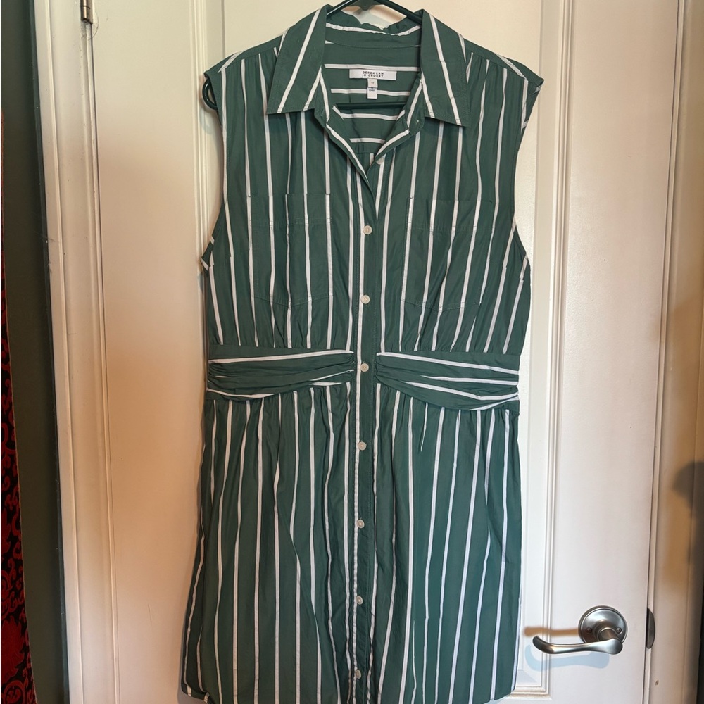 Derek Lam 10 Crosby Green and White Striped Shirt Dress